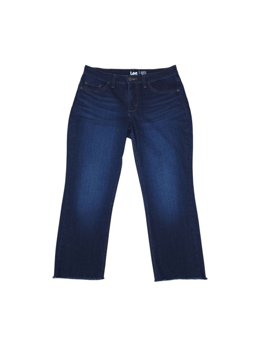 Lee Womens Regular Fit Straight Leg Mid Rise Jeans 10 Petite Dark Wash Denim